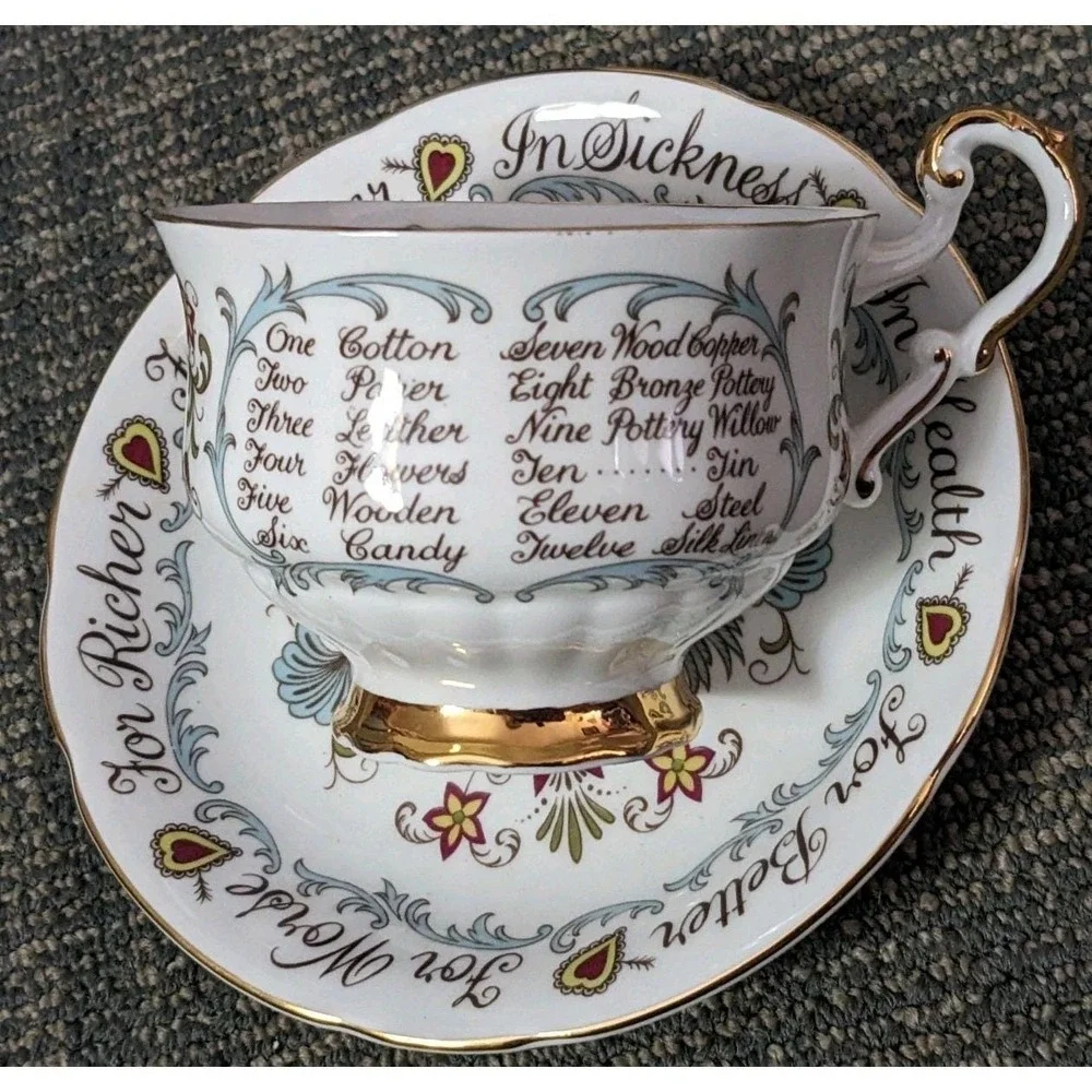 Paragon HAPPY ANNIVERSARY Teacup &‎ Saucer Fine Bone China England Wedding Gift